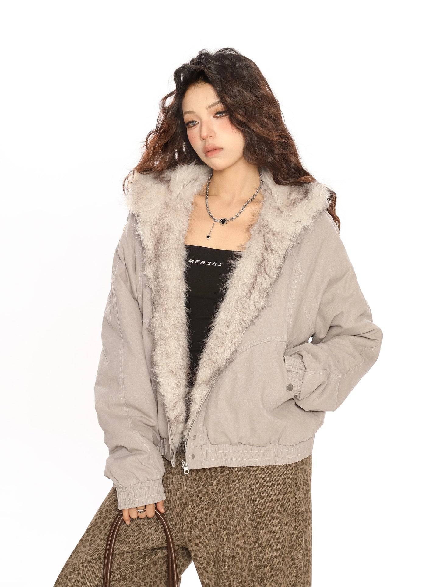 【25s Nov.】Retro Fur Collar Hooded Cotton Coat