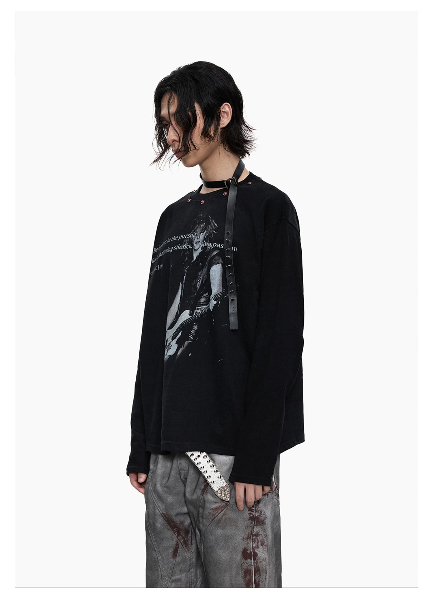 Distressed Punk Guitar Graphic Long Sleeve Tee