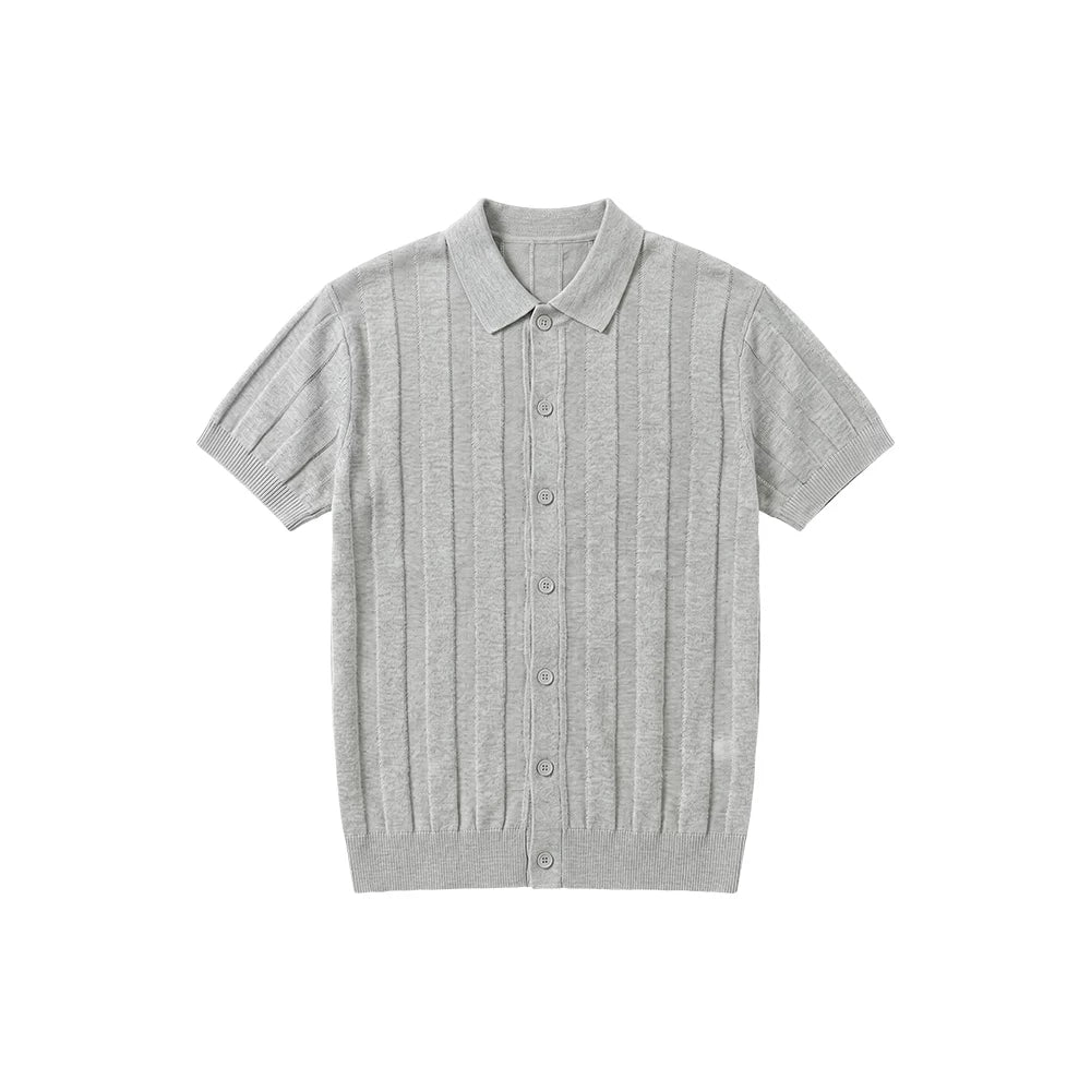 Ribbed Lyocell Knit Polo Cardigan