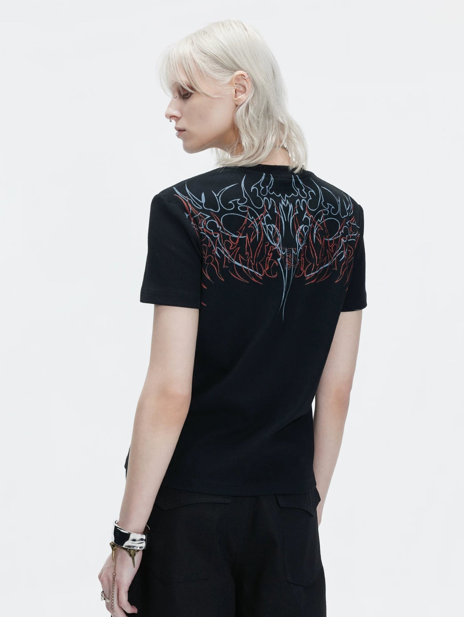 Gothic Flame Studded Slim Tee