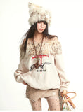 【25s Sep.】Vintage Off-the-shoulder Fur Collar Sweatshirt