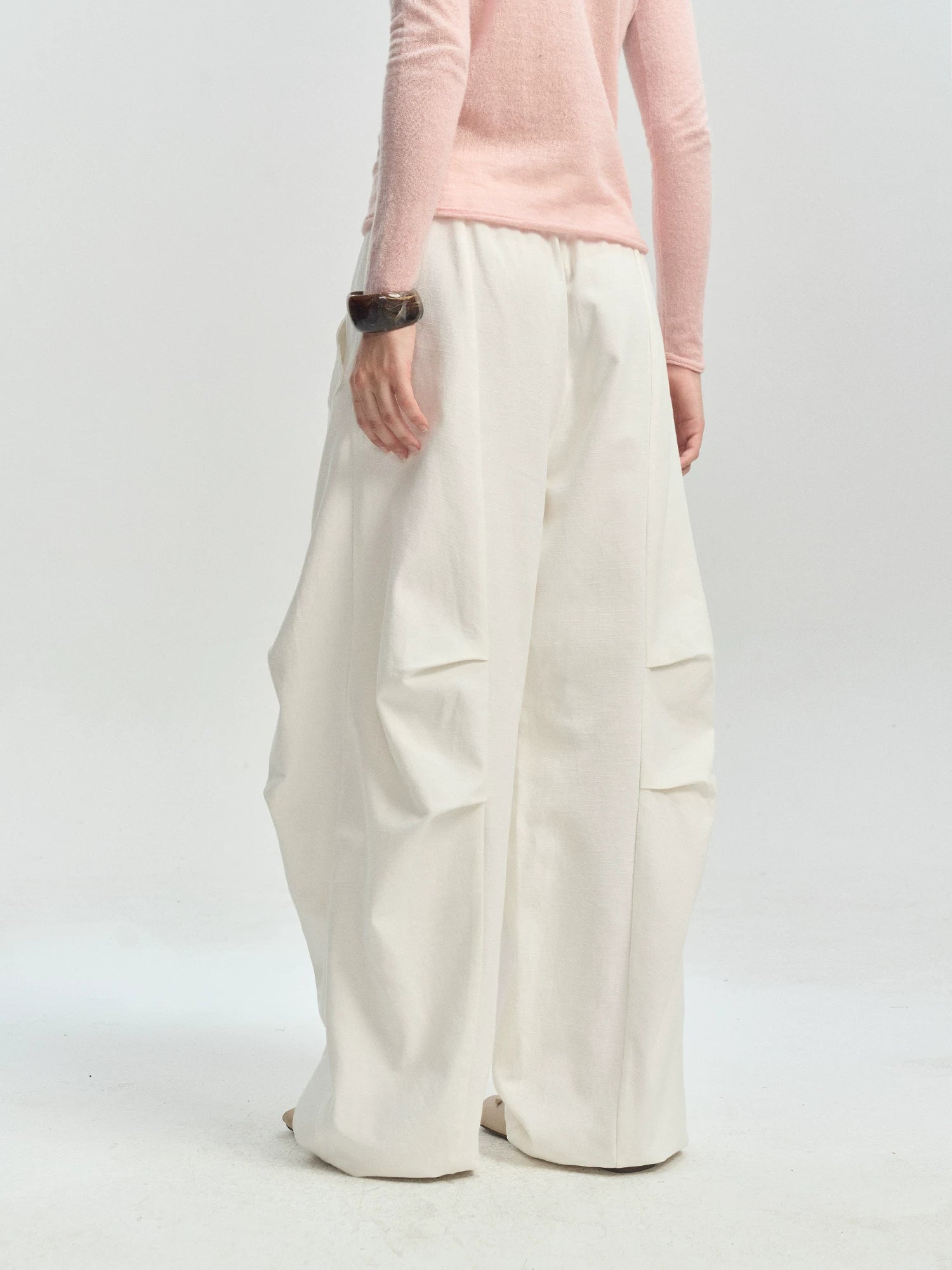 Pleated Wide-Leg Parachute Pants