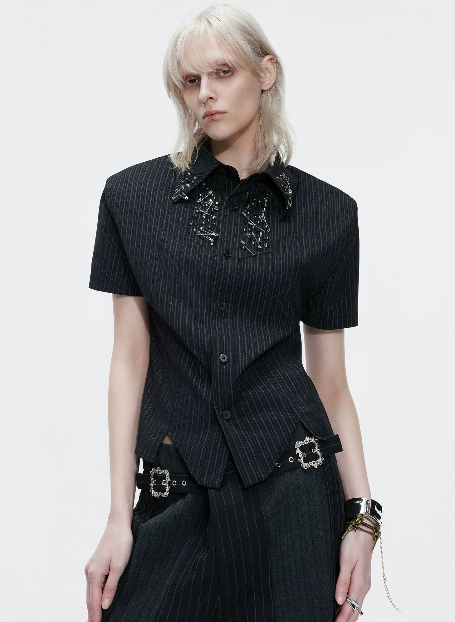 Structured Stand Collar Asymmetric Shirt