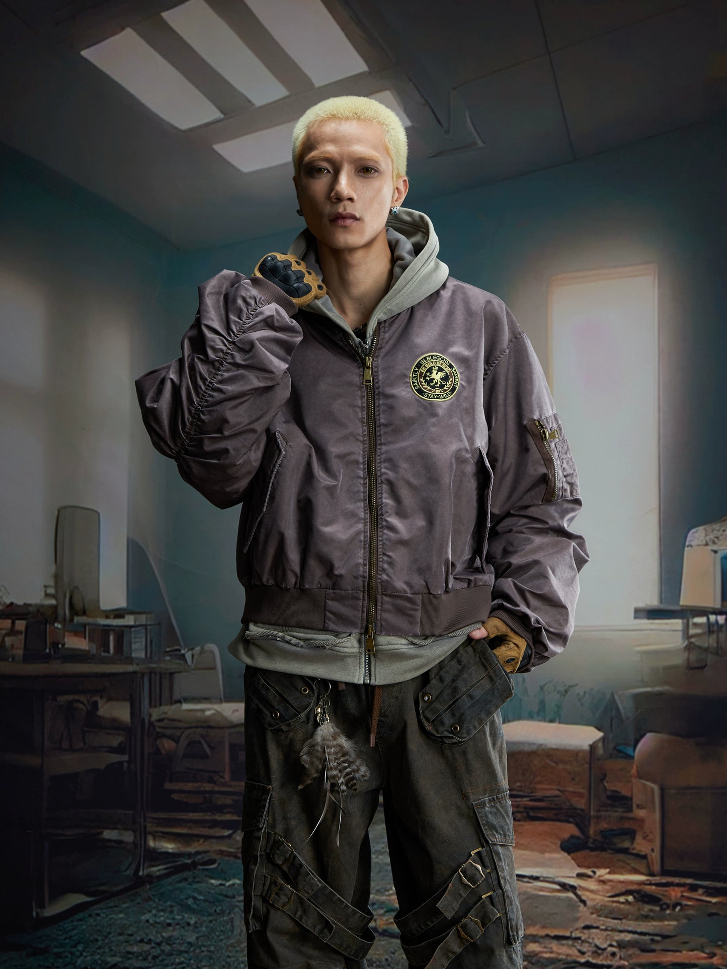 【25s Aug.】Distressed Washed Loose Bomber Jacket