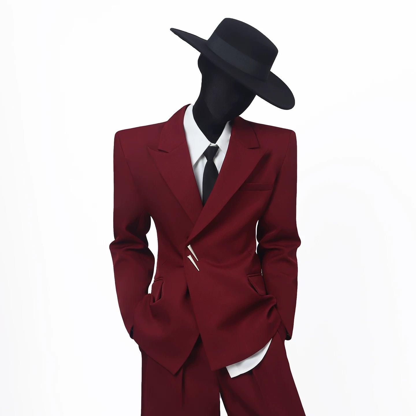 【26s May.】Burgundy Structured Shoulder Suit Set