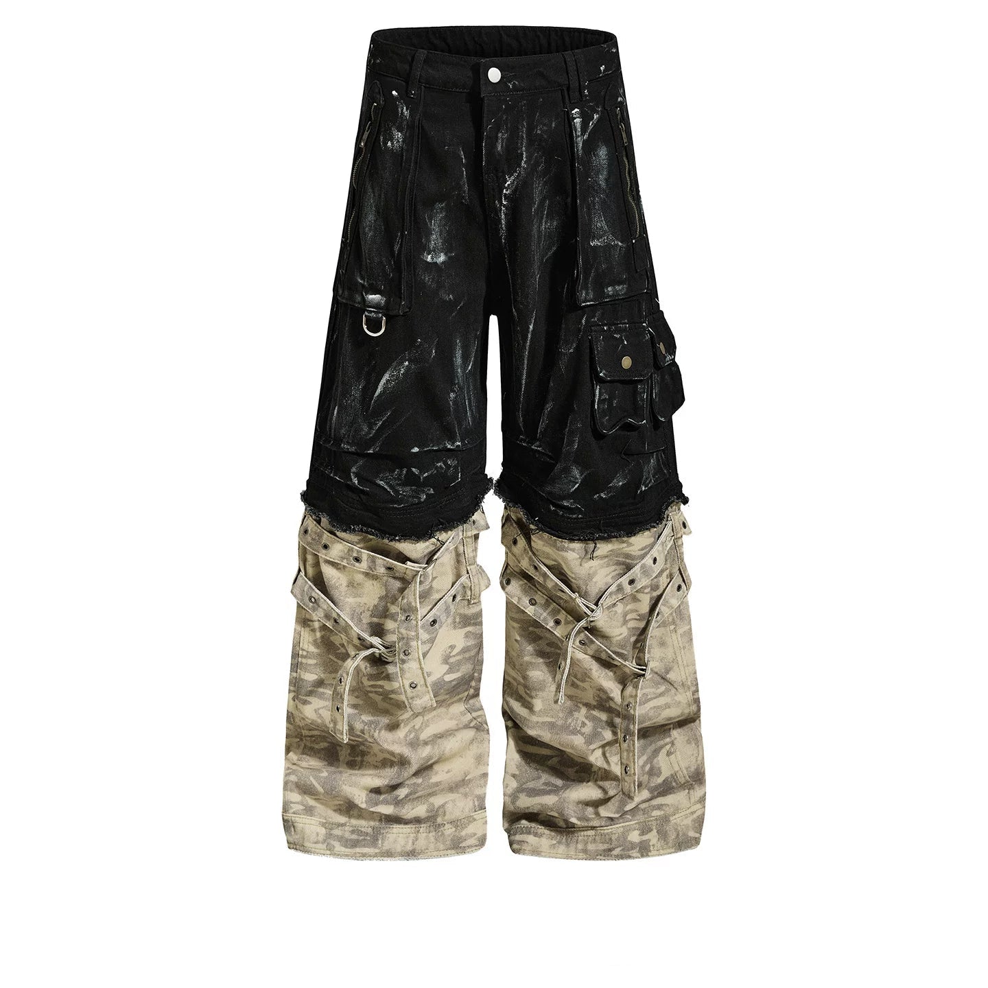 【26s May.】Paint Splatter Patchwork Camo Wide Cargo Pants