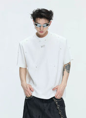 【26s May】Studded Deconstructed Boxy Shoulder Tee