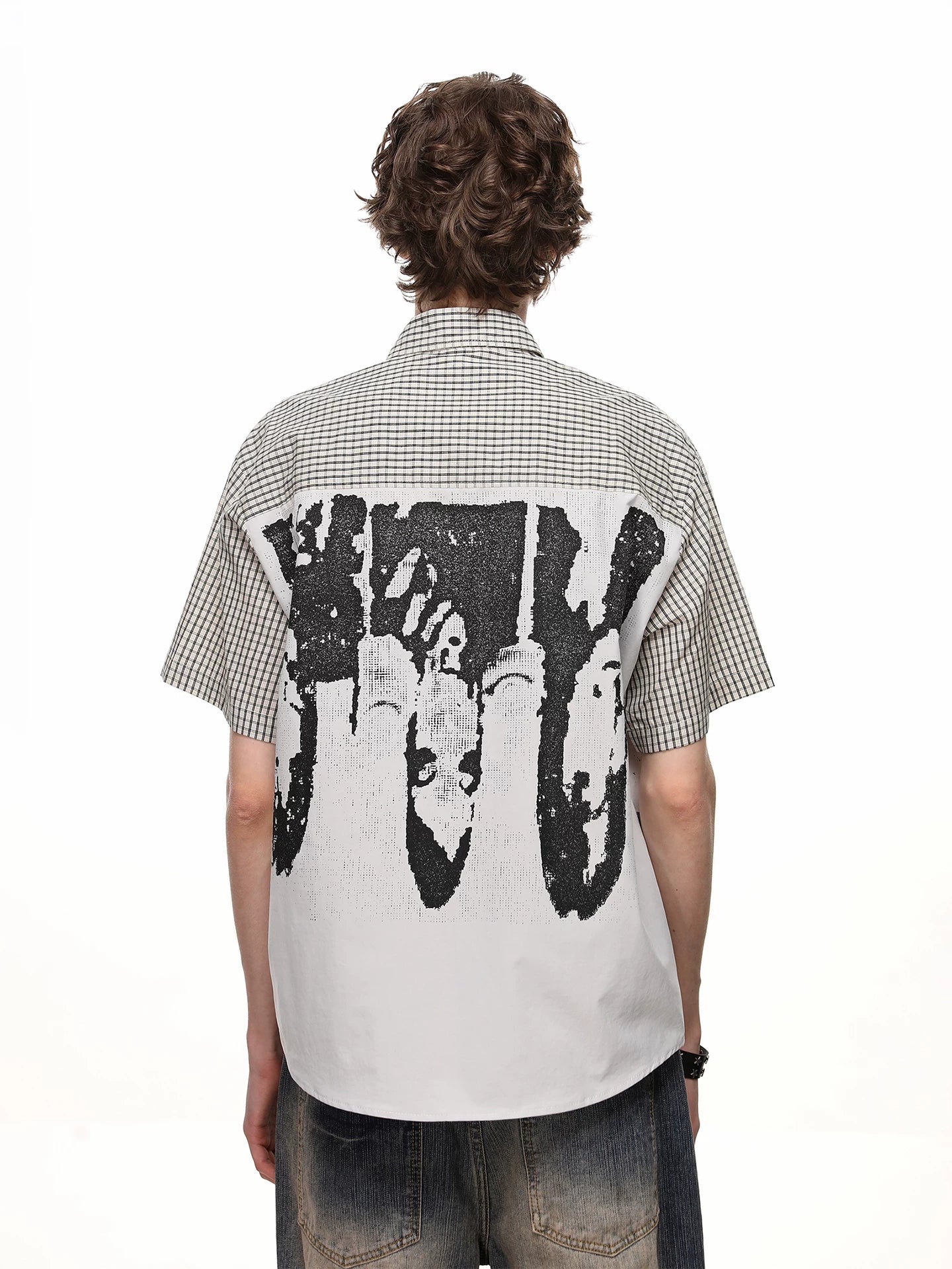 Dark Graphic Plaid Short Sleeve Shirt