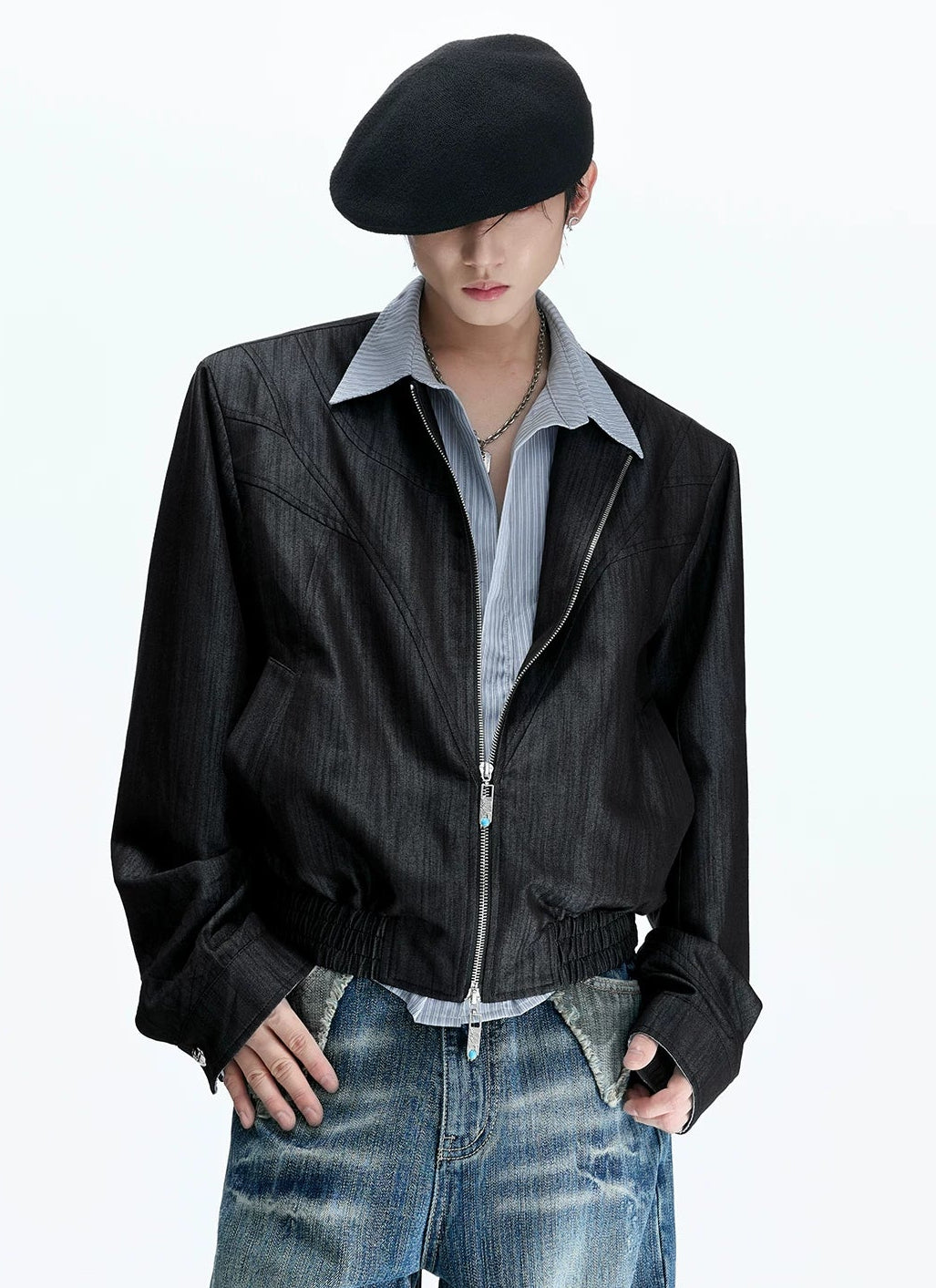 Pearlescent Striped Layered Shirt Jacket