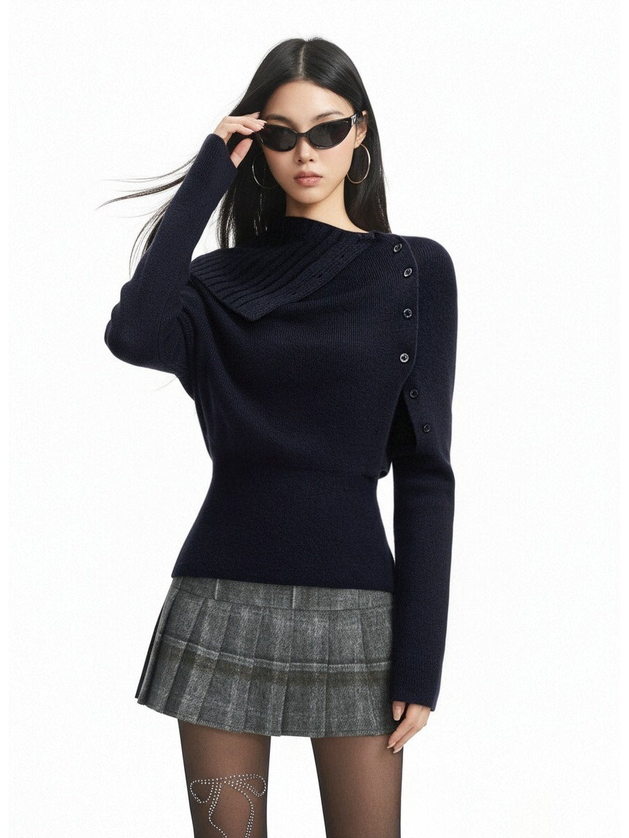 【25s Dec.】High-neck Knit Long-sleeved Base Layer/ Pleated Skirt