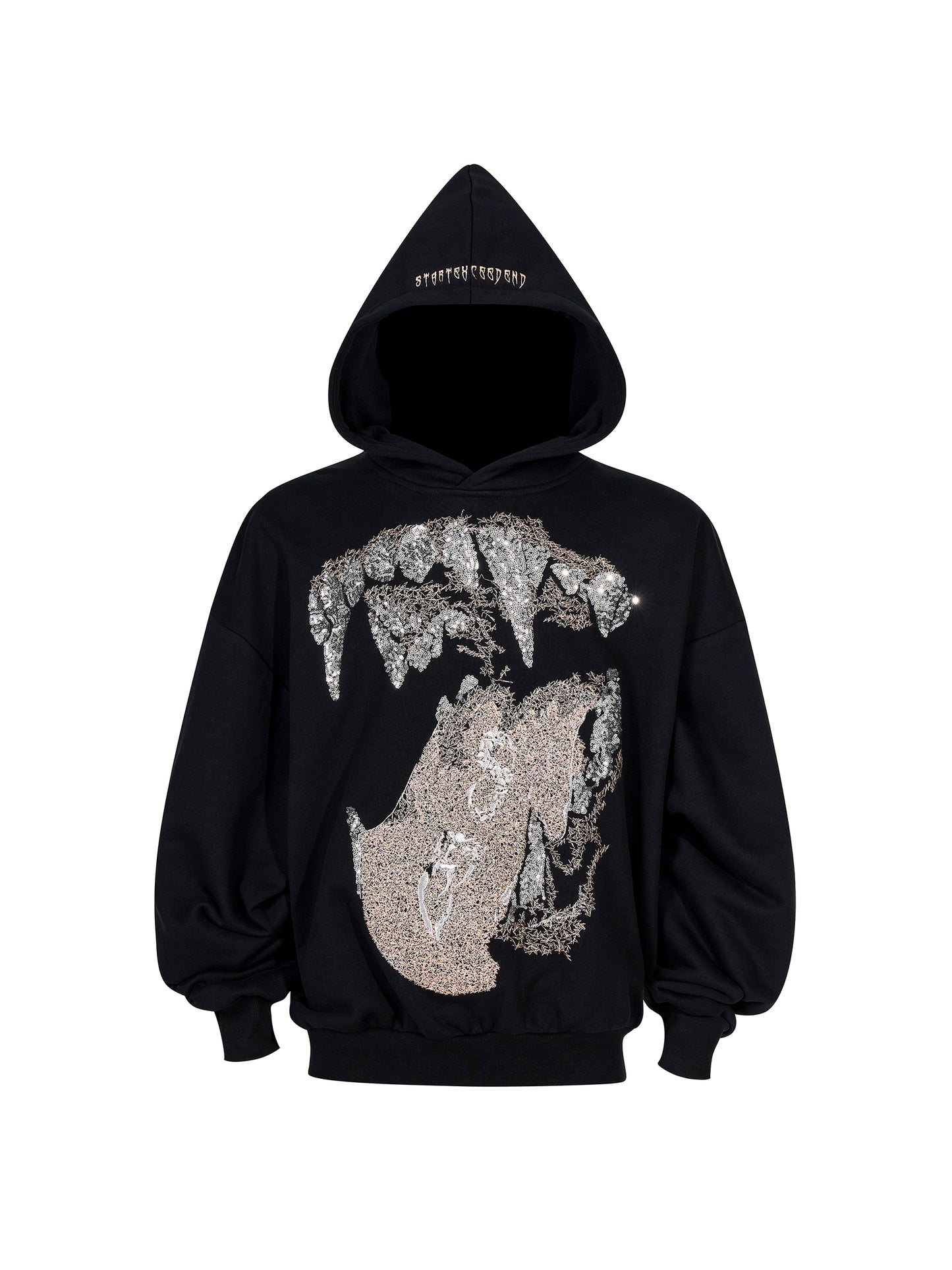 【25s Nov.】Batwing Sleeve Fang Sequined Letter Embroidered Hoodie