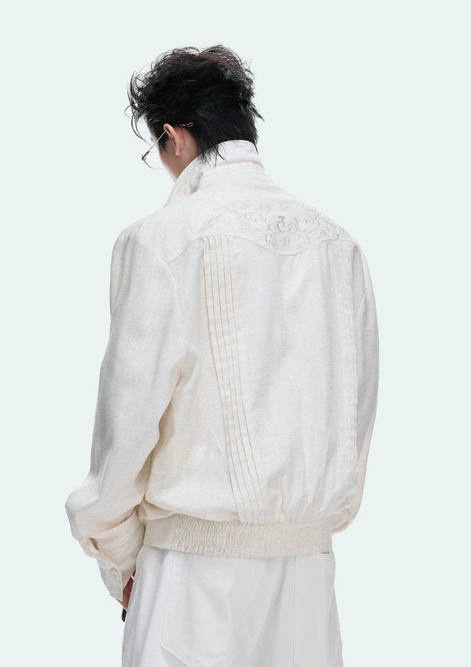 Floral Embroidered Linen Shirt Jacket