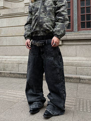 【25s May.】Mock Two-Piece Spliced Straight-Leg Jeans