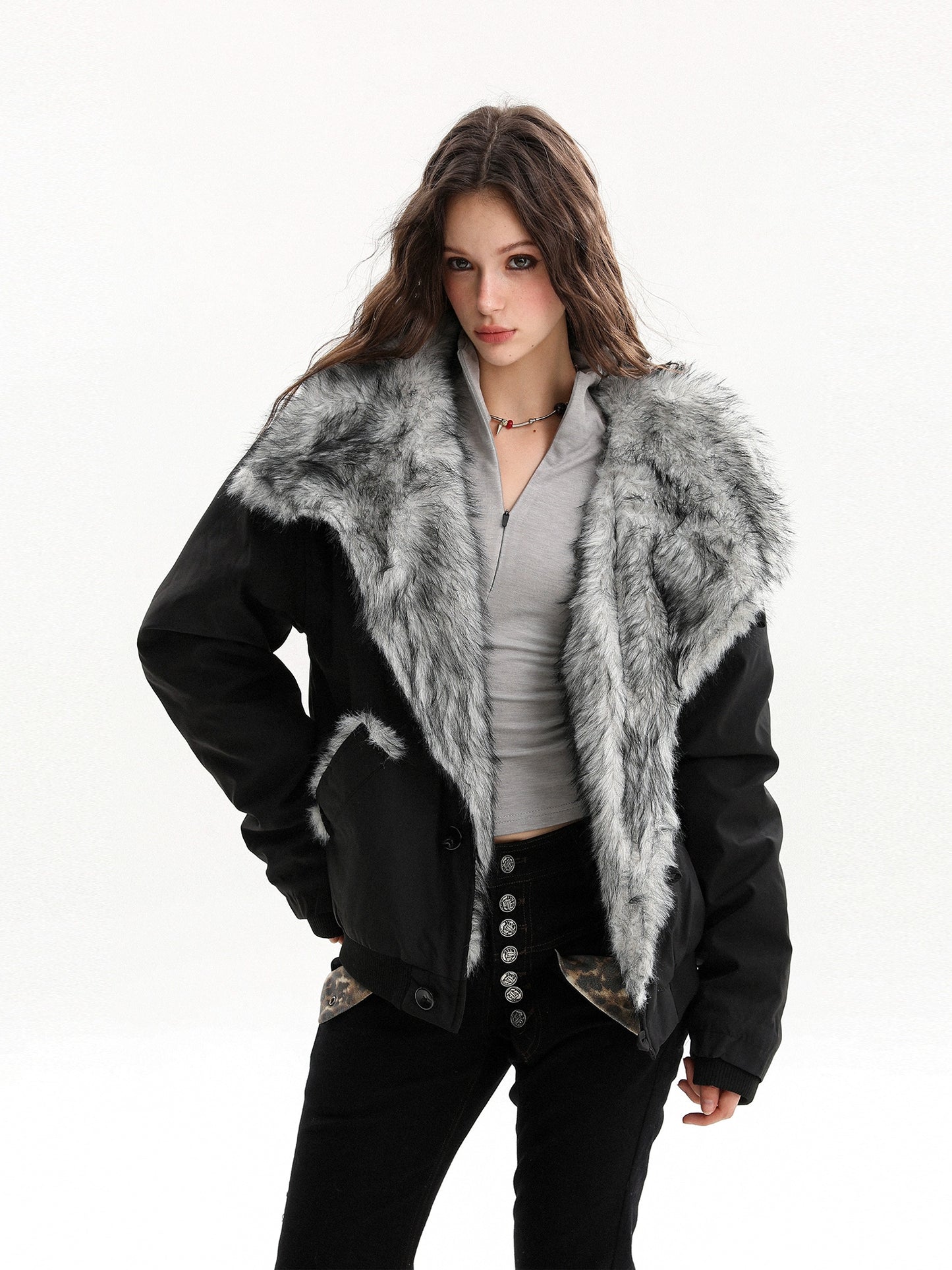 【25s Nov.】Oversized Collared Fur Trim Cotton Coat