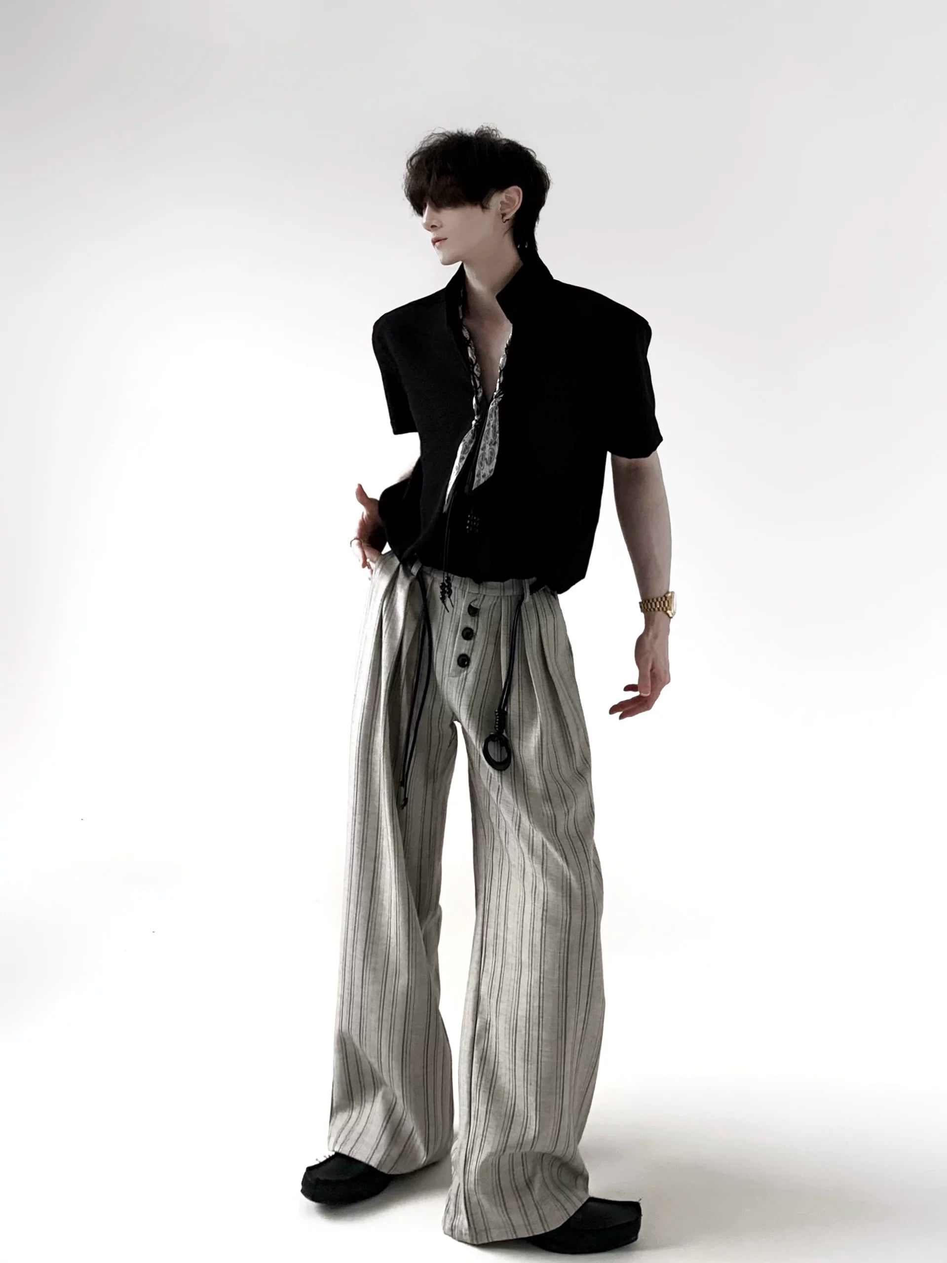 Old Money Striped Button Trousers