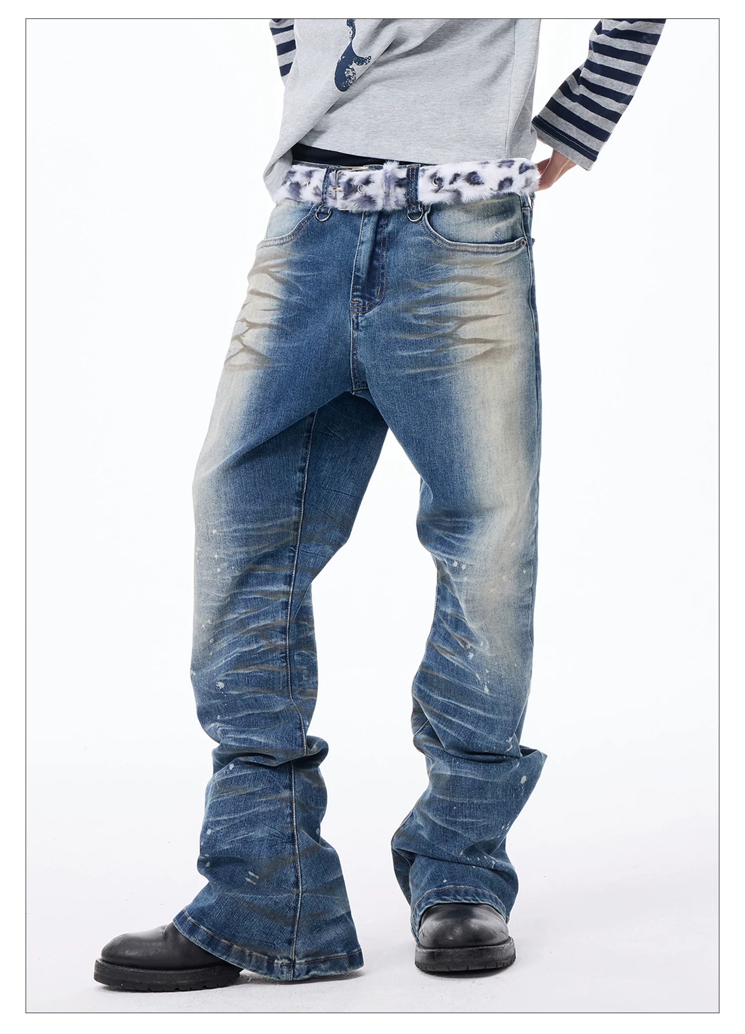 Washed Paint Splatter Curved Skinny Jeans