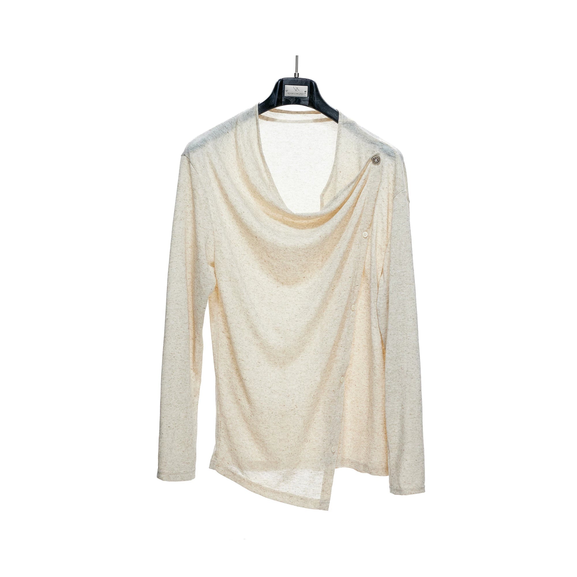Textured Asymmetric Button Long Sleeve Top