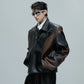 Embroidered Cropped Stand-up Collar Leather Jacket