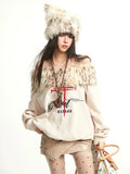 【25s Sep.】Vintage Off-the-shoulder Fur Collar Sweatshirt