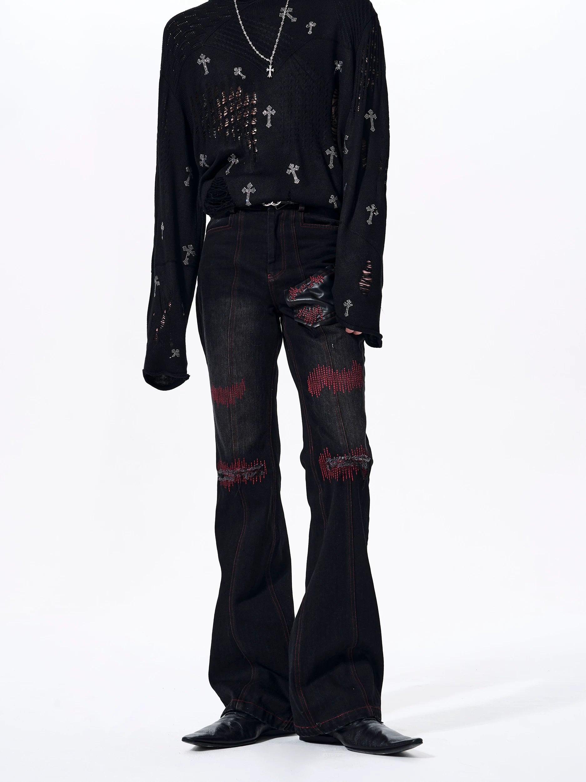 【26s Mar.】Flared Red Striped Jeans