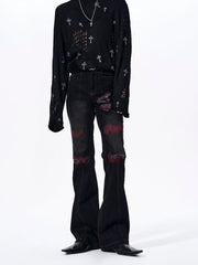 【26s Mar.】Flared Red Striped Jeans