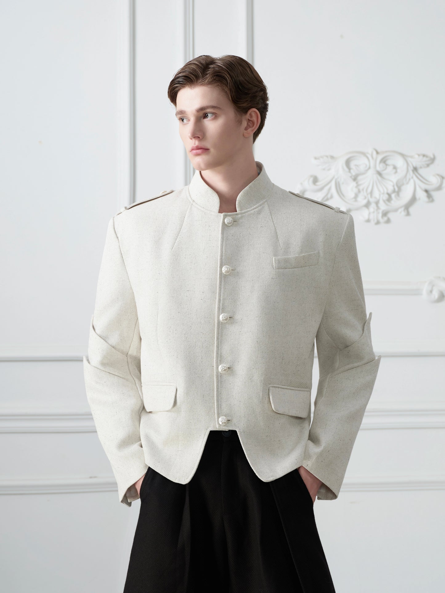 Stand-up Collar Stacked Panel Blazer