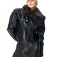 Crocodile Fur Collar Short Leather Jacket
