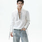 【25s Sep.】Deep V-neck Solid Color Tie-string Shirt