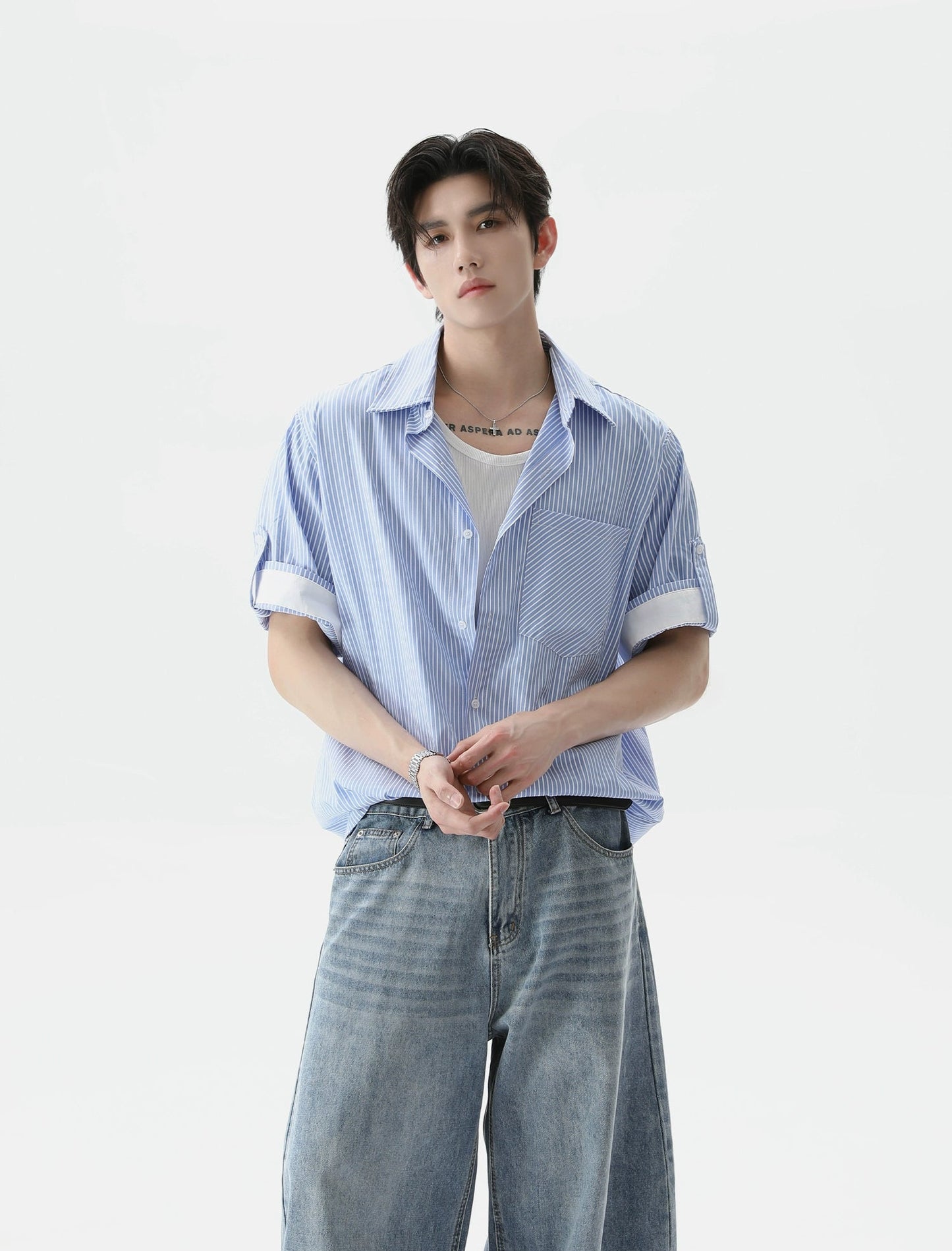 【25s Aug.】Summer Simple Design Striped Shirt