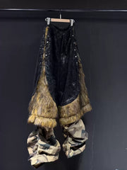 Heavyweight Plush Patchwork Relaxed Wide-Leg Pants