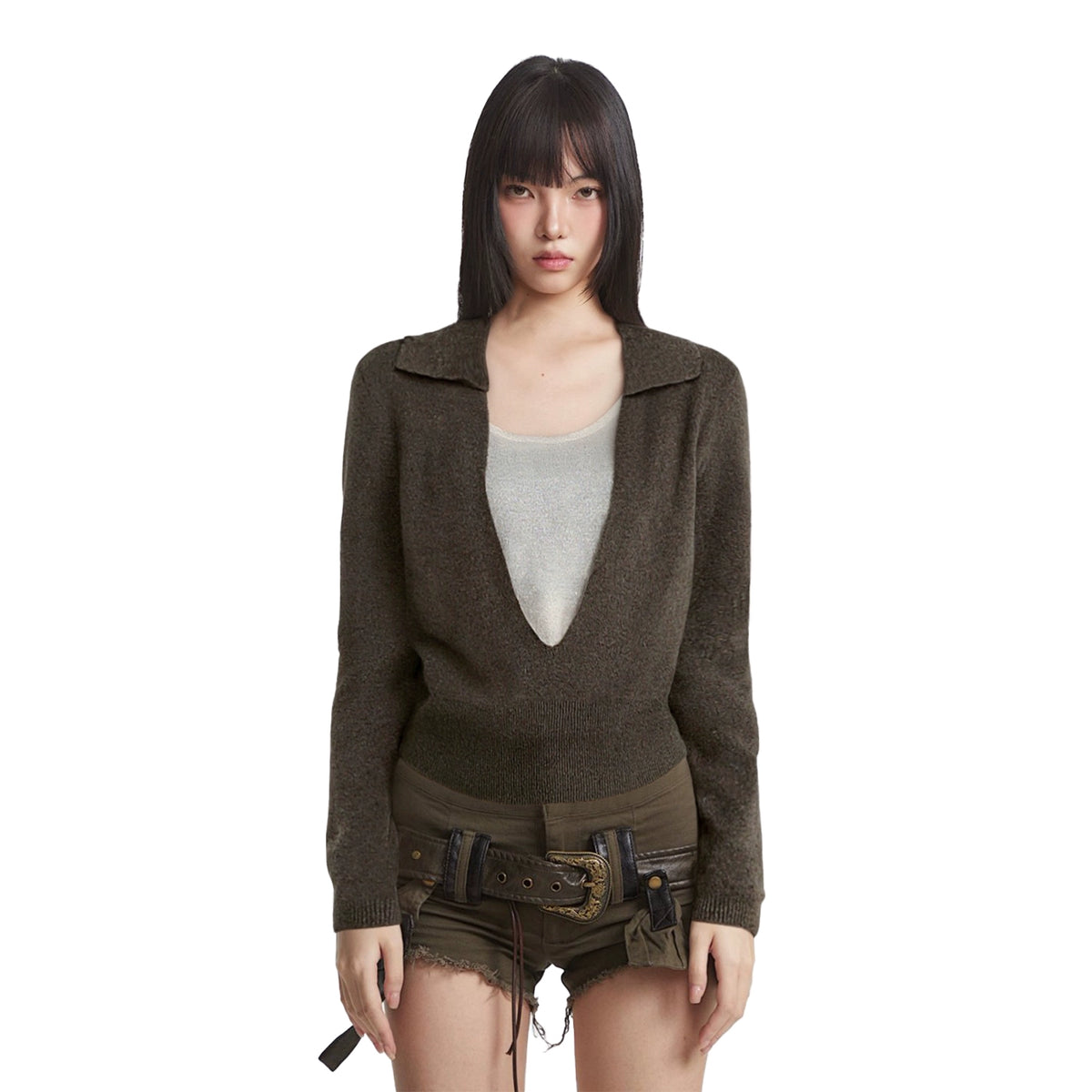 【25s Dec.】Retro Collared Faux Two-piece Knit Sweater