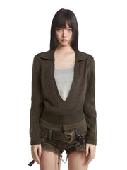 【25s Dec.】Retro Collared Faux Two-piece Knit Sweater