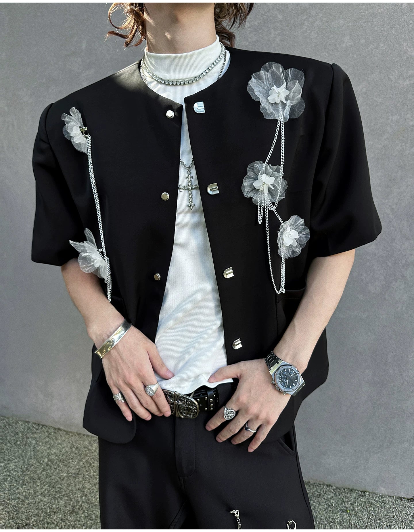 Contrast Floral Detail Polo Shirt