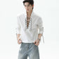 【25s Sep.】Deep V-neck Solid Color Tie-string Shirt