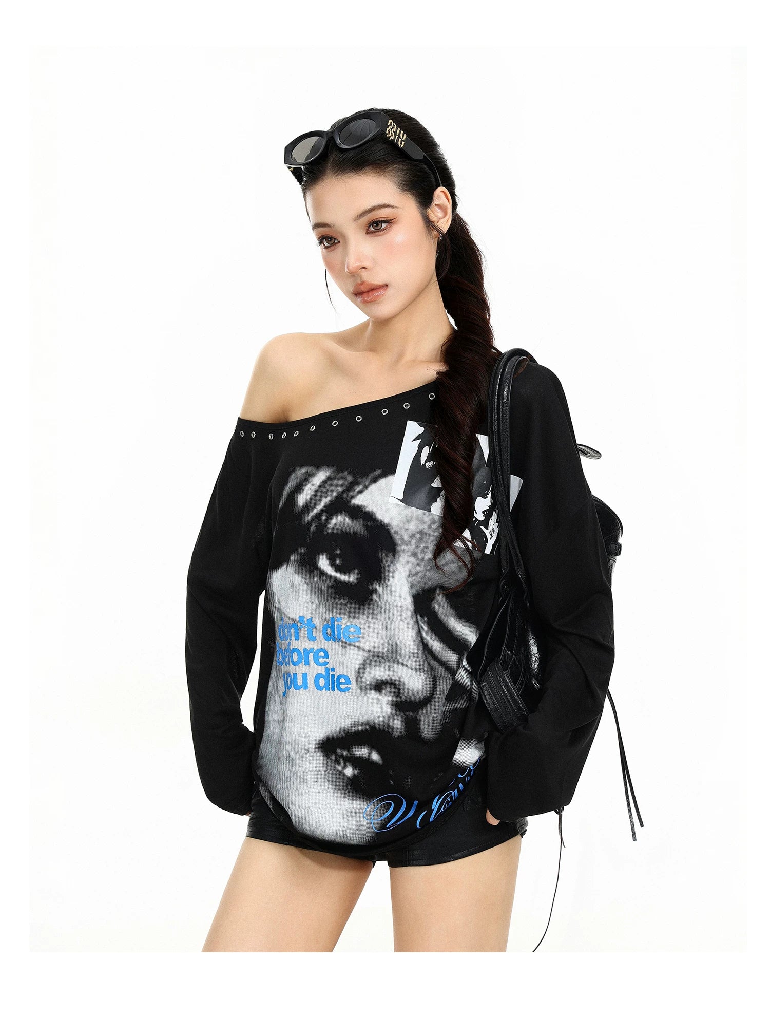 Off-Shoulder Portrait Print Top
