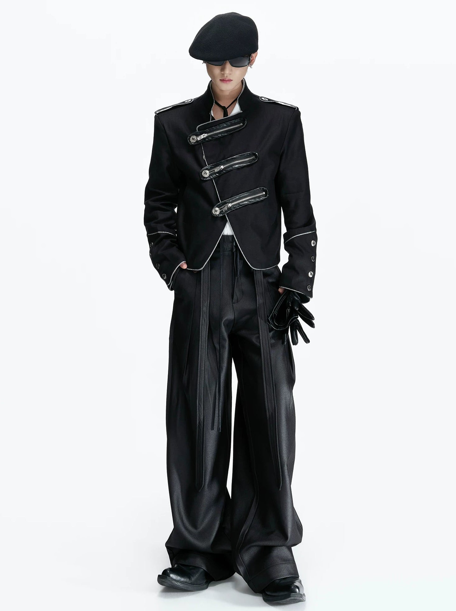 Asymmetric Stand Collar Cropped Jacket