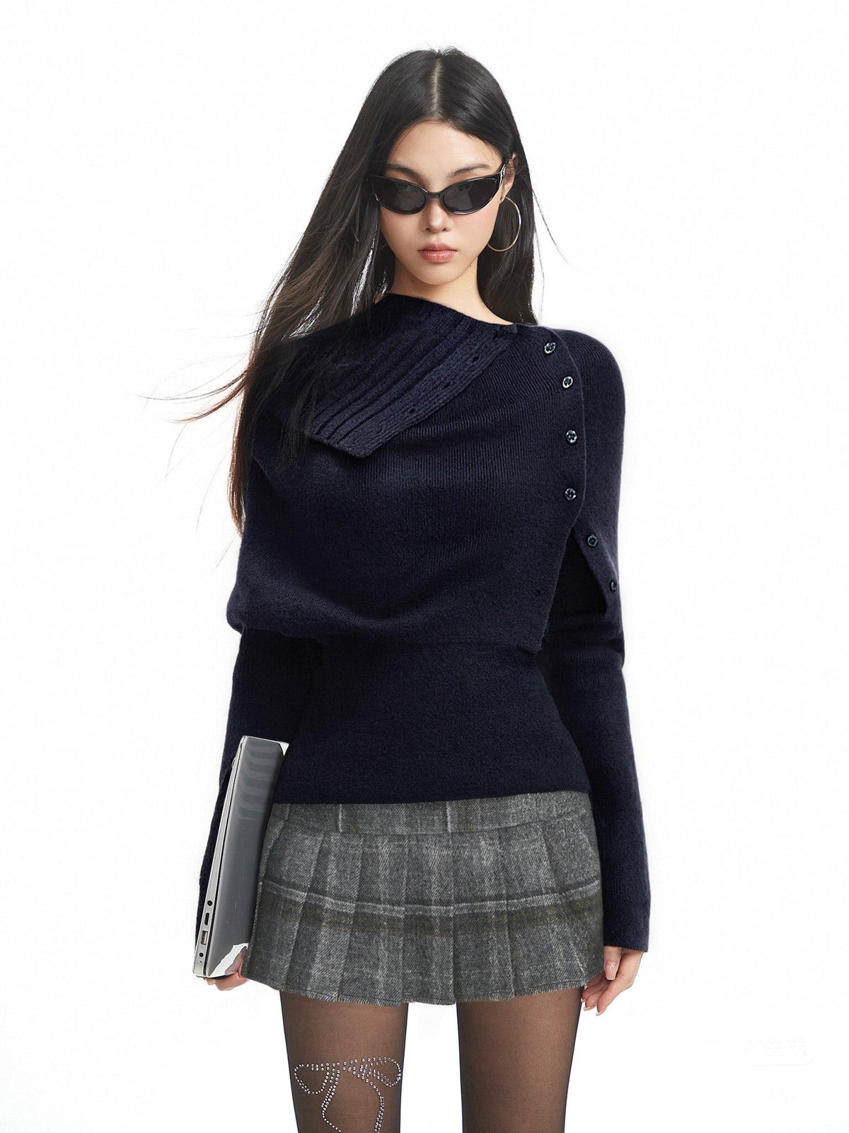 【25s Dec.】High-neck Knit Long-sleeved Base Layer/ Pleated Skirt