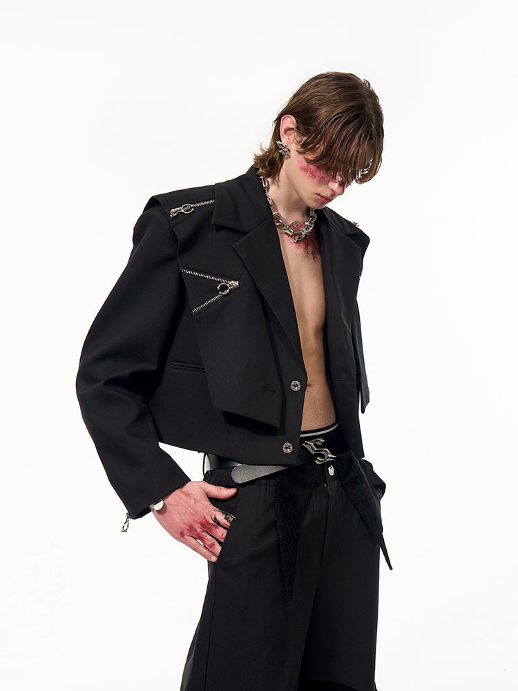 【25s Apr.】Fake Two-piece Zippered Short Suit