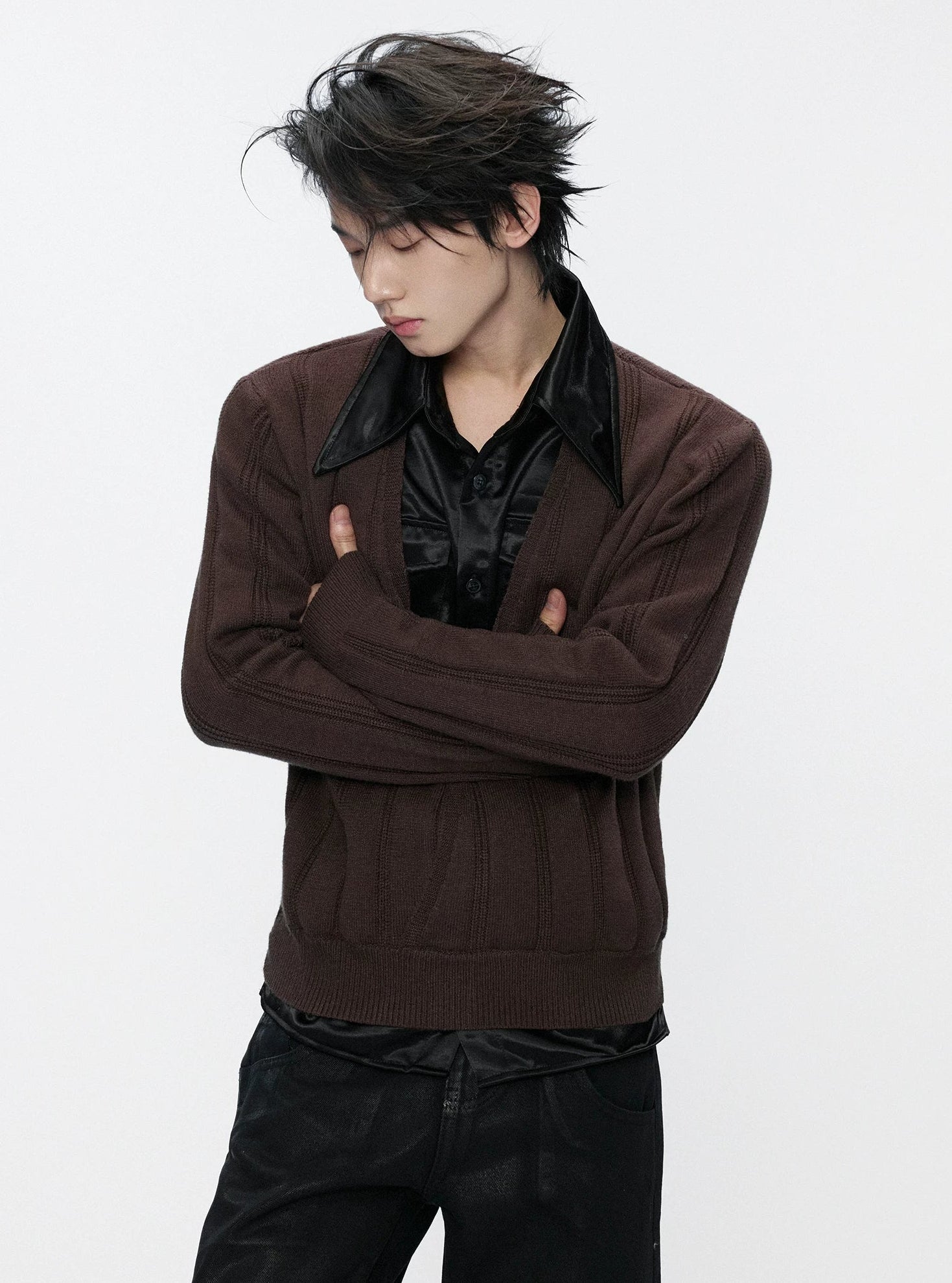 Satin Layered Collar Knit Sweater
