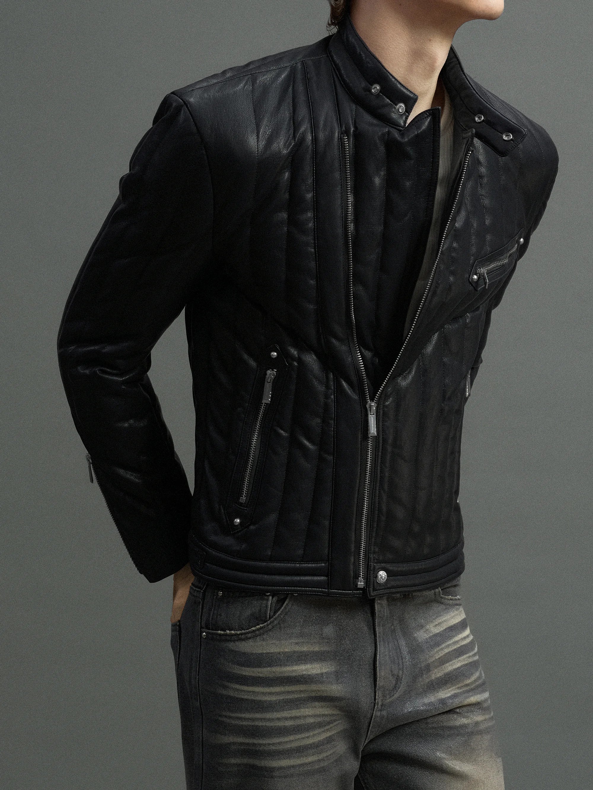 Asymmetric Zip Down Moto Jacket