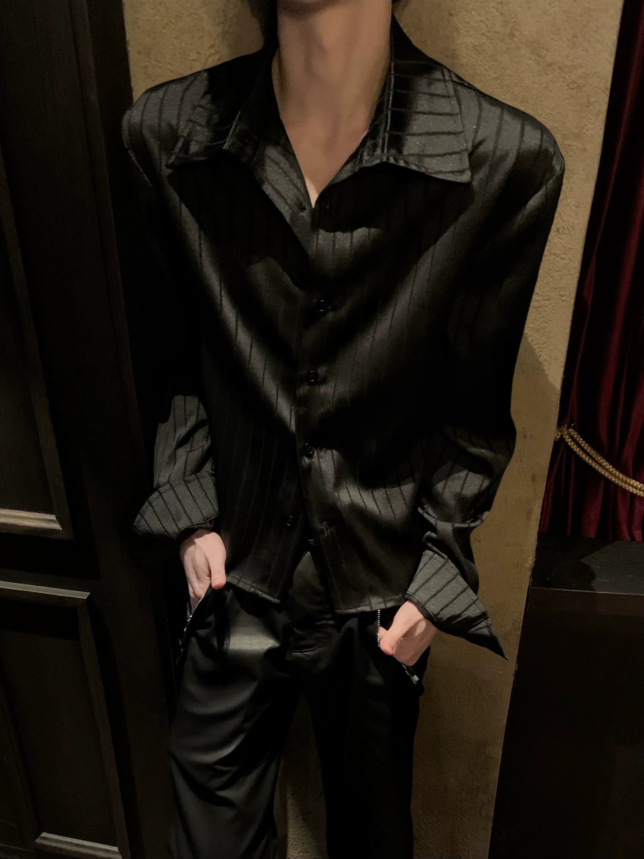 Dark Shimmer Striped Satin Shirt