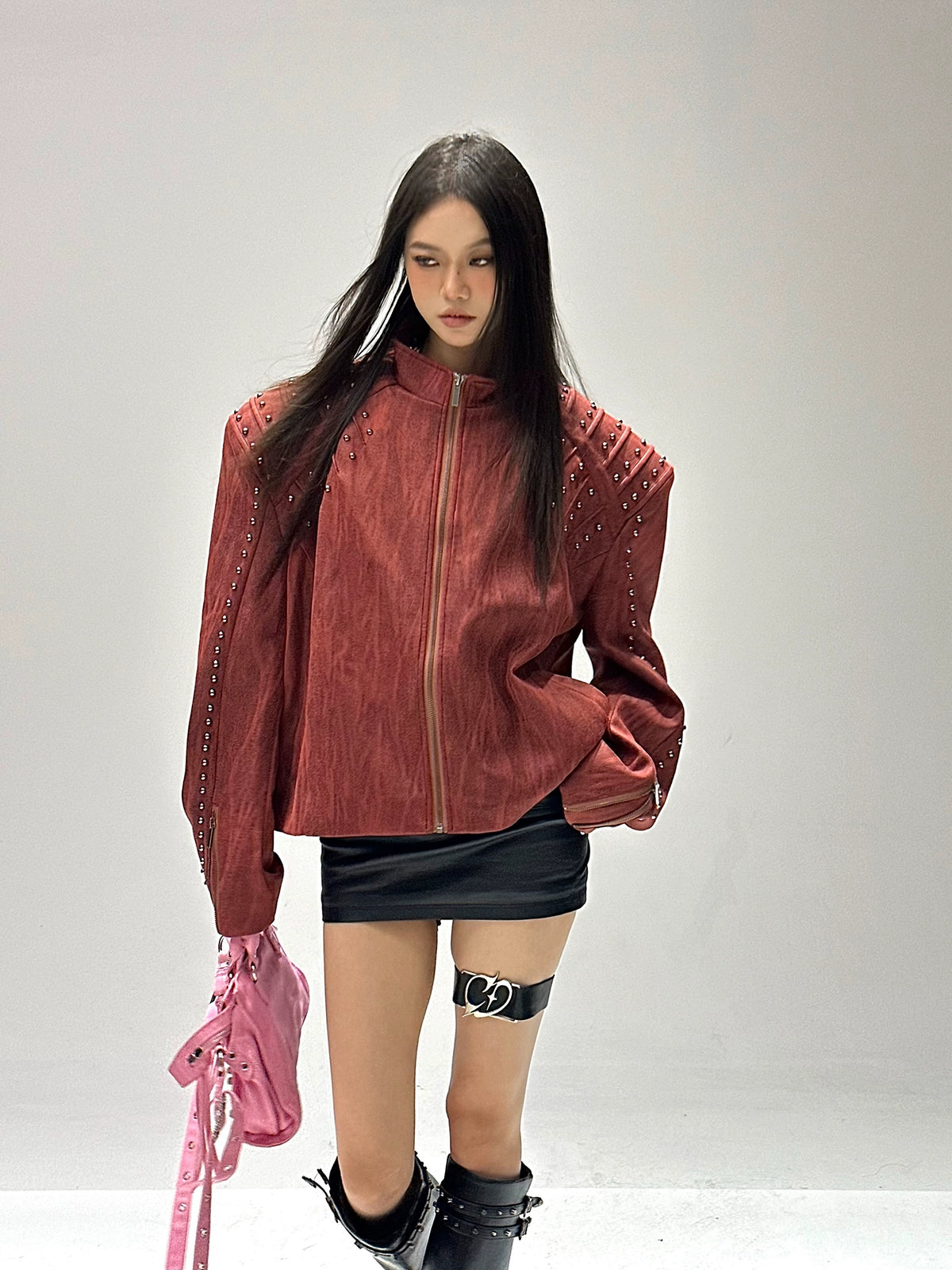 【25s Sep.】Studded Armor Oversized Stand Collar Jacket