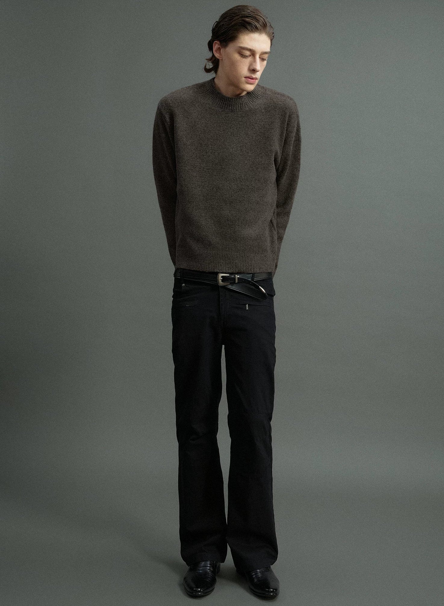 Wool Blend Ribbed Knit Sweater