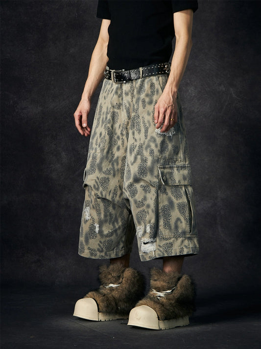 【25s Jun.】Leopard Print Ripped Pocket Cropped Pants