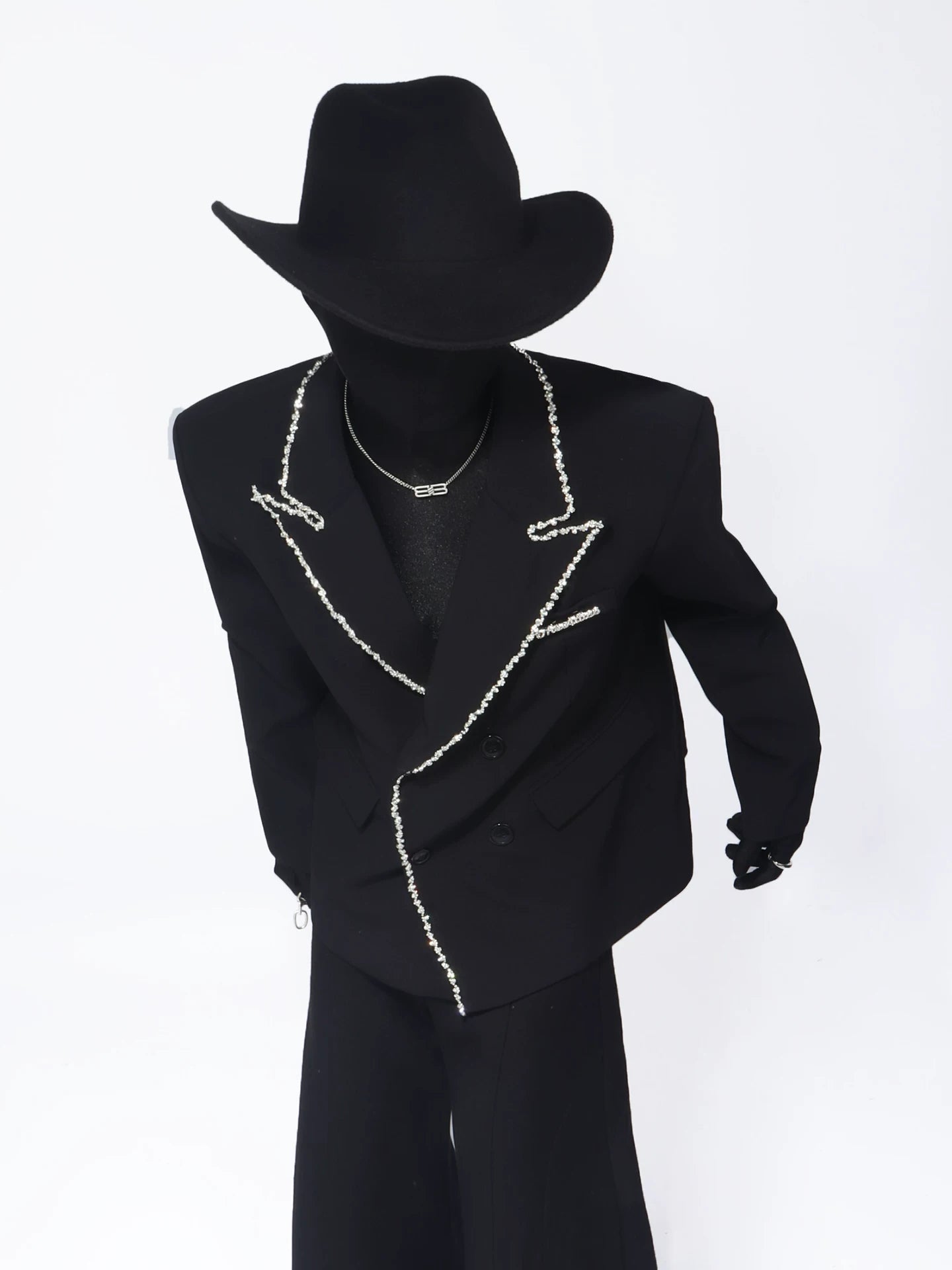 【26s Apr.】Crystal Embellished Padded Shoulder Blazer
