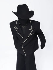 【26s Apr.】Crystal Embellished Padded Shoulder Blazer