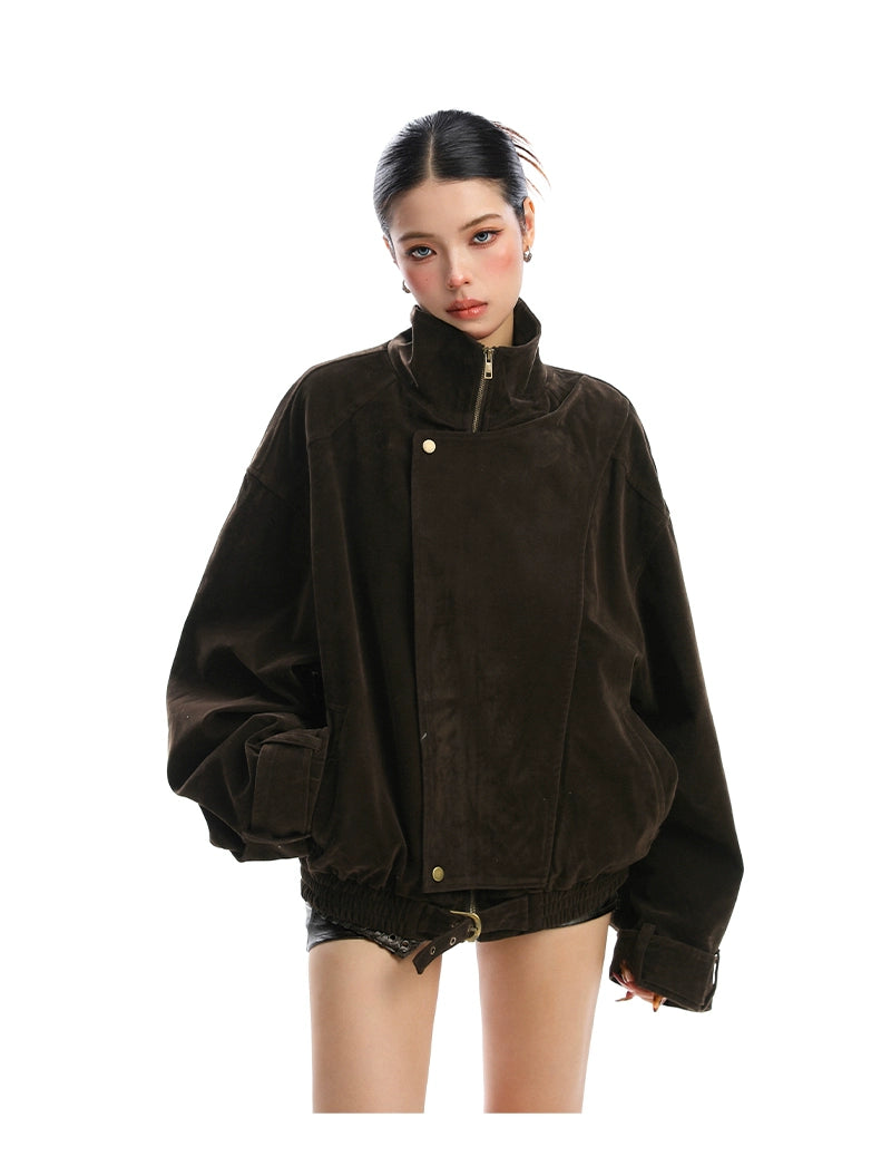 【25s Nov.】Suede Deconstructed Stand-up Collar Coat