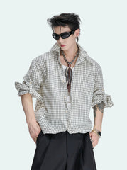 Textured Plaid Drawstring Shirt Jacket