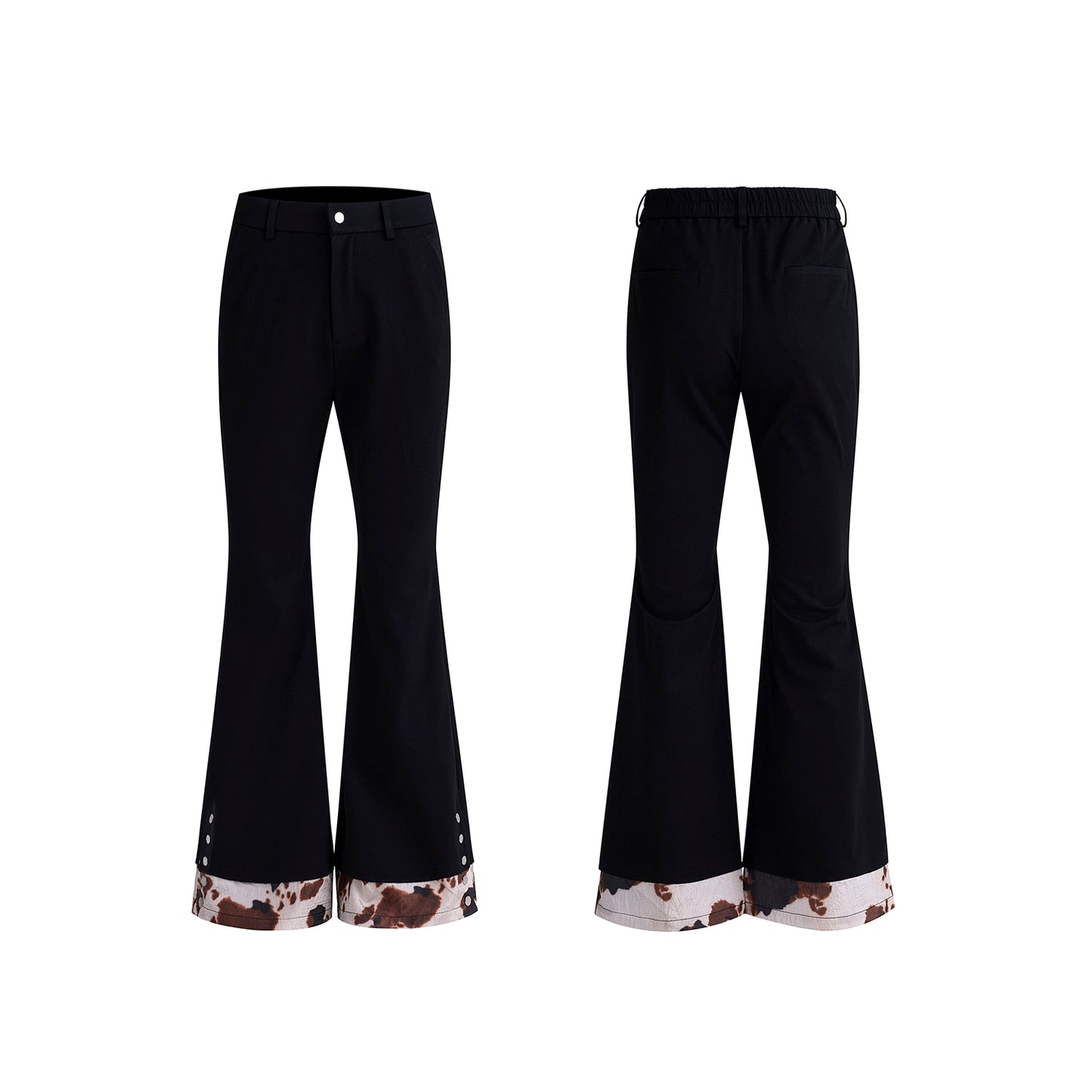 【25s Aug.】Black Flared Two-Layer Pants with Cow Print Panels