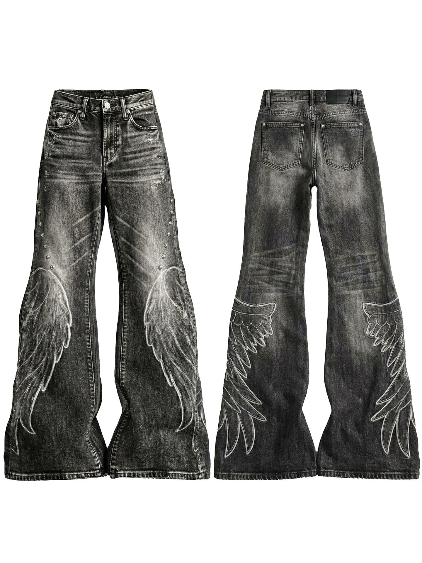 【26s Apr.】Distressed Wing Patch Flared Pants